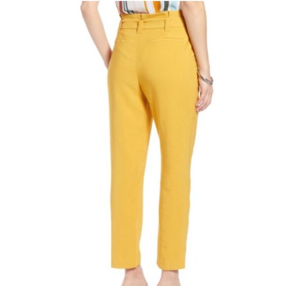 Halogen Plus Size 16 Belted Slim Ankle Paperbag Pants Yellow Mineral High Waist - Picture 2 of 10